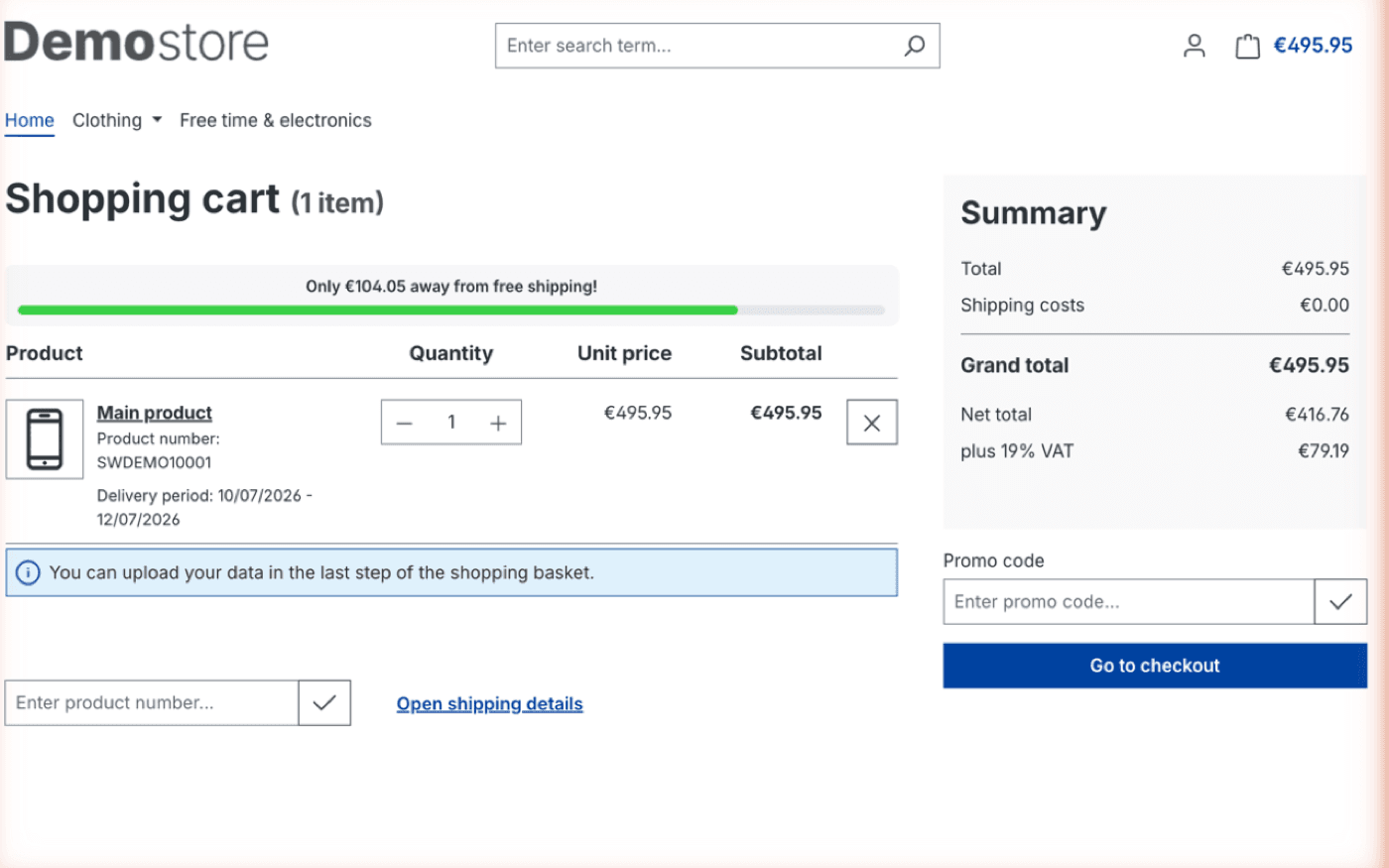 Gratis-Versand-Balken – Fortschrittsbalken mit Restbetrag im Warenkorb der Storefront